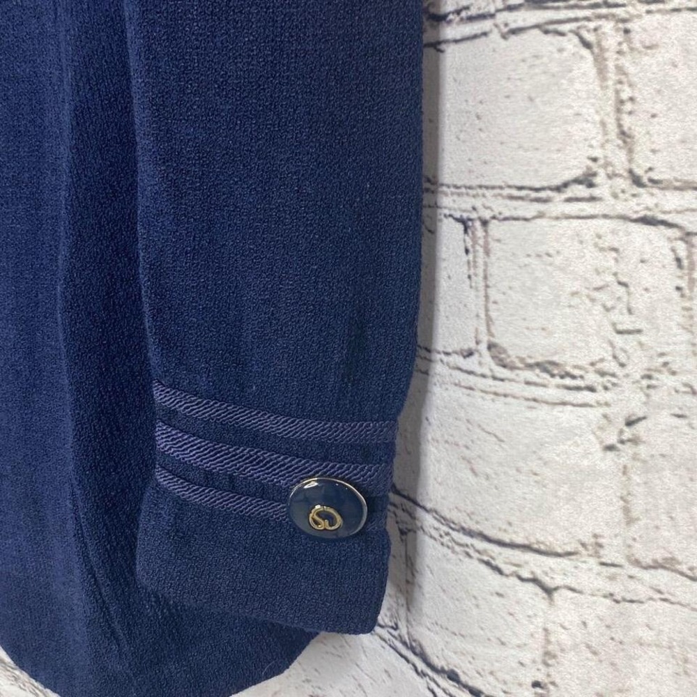 St. John Collection by Marie Gray Santana Knit Blazer Detachable Collar 2 Navy - Picture 3 of 4